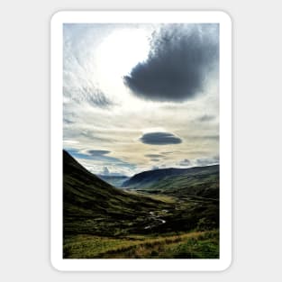 Lenticular clouds over Glen Shee, eastern Perthshire, Scotland Sticker